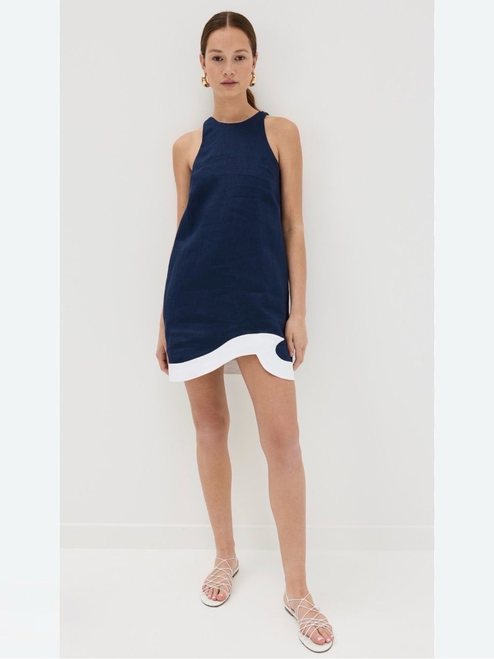 NWT Staud Allori Navy Linen Wave Dress (Size XS)